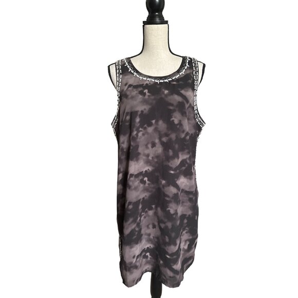 Dex Black Dress Tye Dye Gray Shift Beading Rhinestones Sleeveless Size XL - Picture 1 of 7